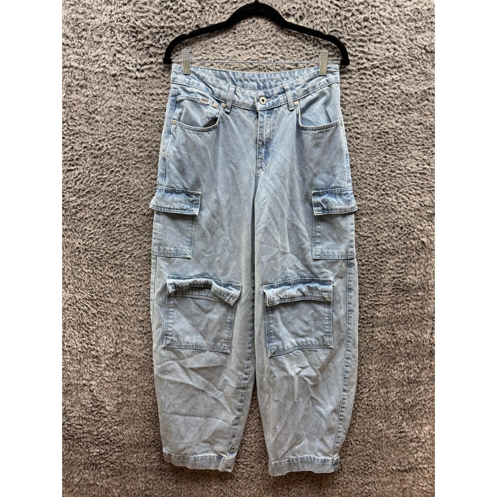 The Ragged Priest Baggy Cargo Denim Pants Light Wash Blue Womens‎ Size 27